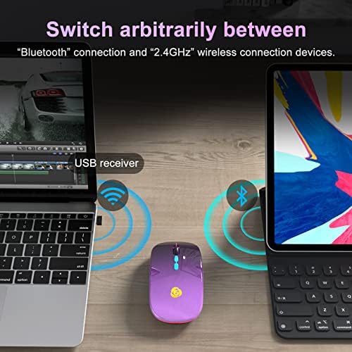 Upgrade Your Workflow with the CC Store LED Wireless Mouse – Dual Connection Modes (Bluetooth & 2.4 GHz), Ultra-Silent Rechargeable Design, Adjustable DPI Settings for Precision, Ergonomic Slim Profile, USB-C Adapter Included – Perfect for Laptops, Mac Books, PCs, Tablets, and i Pads (Black-Red)