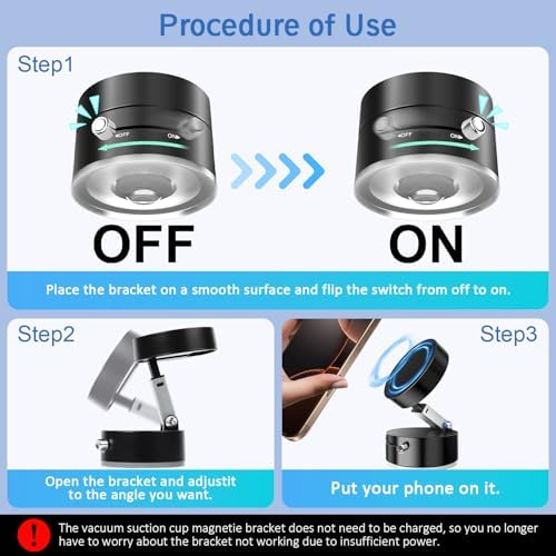 Magnetic Vacuum Phone Holder – Versatile Foldable Mount for Secure i Phone 12-16 Use in Cars, Gyms & Mirrors – Sleek Design with Powerful Grip for Enhanced Safety and Convenience on the Move