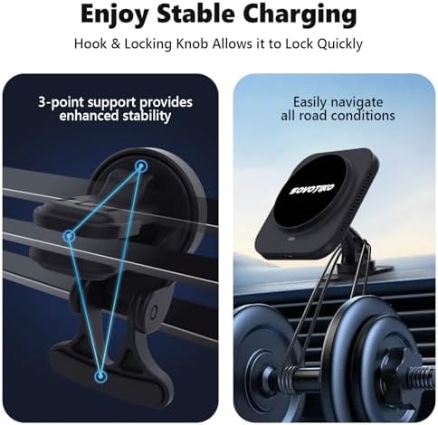 Elevate Your Driving Experience with the 15 W Sovotiko Mag Safe Car Charger – Premium Magnetic Phone Holder for Seamless Fast Charging in Your Car, Compatible with i Phone 16/15/14/13/12 Pro Max & Samsung Galaxy S25 Ultra/S24/S23+ – Effortless Installation on Air Vents or Dashboards, Stylish Design Enhances Any Vehicle Interior, Stay Connected Safely While Navigating and Charging on the Go.