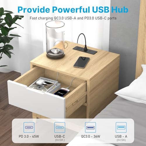 CCCEI 6-Outlet Recessed Power Strip with Dual USB-C Ports – Sleek Flush Mount Charging Station for Desks & Nightstands, 10-Foot Cord for Flexible Setup, Ideal for Home & Office Power Needs, White Finish