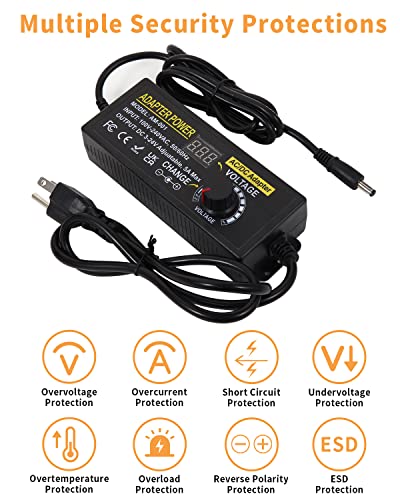 Versatile AOYADAISU 120 W Adjustable DC Power Supply with 14 Tips & Polarity Converter – Perfect for Fast Charging LED Strip Lights, Cameras, and More – 3 V-24 V Output with 5 A Maximum Current for Ultimate Compatibility and Performance