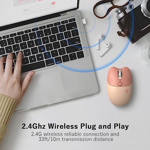 Adorable Pink Cat Wireless Silent Mouse – 2.4 GHz Plug and Play Optical Companion for Laptop & PC – Compact, Noise-Free Design Perfect for Home, Office, and Study Sessions – Cute Cat-Themed USB Nano Receiver Included