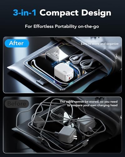 Rapid 35 W Ga N USB Wall Charger with Retractable Lightning Cables – Portable and Sleek Charging Solution for i Phone 14/13/12 & i Pad – Tangle-Free Design for Effortless Travel and Enhanced Compatibility with Apple Devices