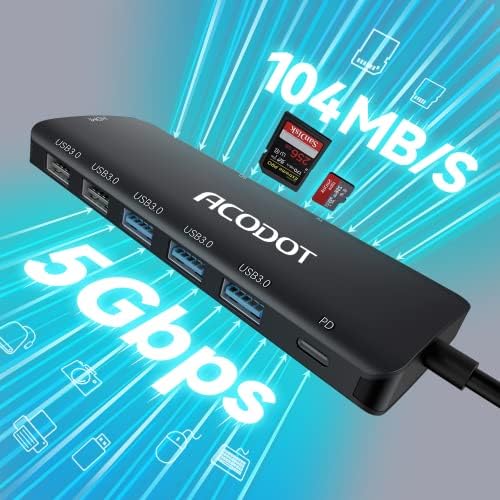 Acodot 9-in-1 USB C Hub: Ultimate 4 K HDMI Adapter with 3 USB 3.0 Ports, SD/TF Reader & 100 W Power Delivery – Stylish Purple Multiport Hub for Mac Book, HP, XPS & More – Boost Your Productivity with Seamless Connectivity and Fast Charging