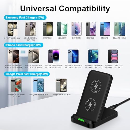 Samsung S25 Plus Fast Wireless Charging Stand – 15 W Qi Charger for Galaxy S25 Ultra/S25/S24/S23/S22 & Google Pixel 9/8 Pro – Sleek Desk Charging Station with QC 3.0 Adapter – Enhanced Speed and Versatility for Android Devices