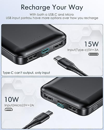 Feeke 15,000 m Ah Dual USB Portable Charger – High-Speed Power Bank with 5 V/3.1 A Output for Rapid Device Charging – Ideal for Smartphones, Tablets, and USB Gadgets – Sleek Black Design for Effortless Portability and Enhanced Device Compatibility