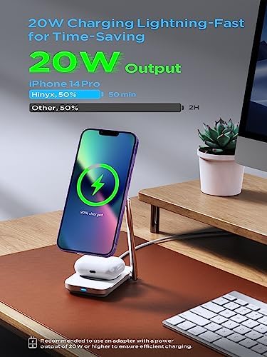 Elevate Your Charging Game with the Premium 2-in-1 Mag Safe Charger Stand – Swift 20 W Wireless Power Solution for i Phone 15/14/13/12 & Air Pods 3/Pro/2 – Robust Zinc Alloy Design with Foldable Portability for Effortless Device Alignment – Perfect for Organized, Tangle-Free Charging Spaces