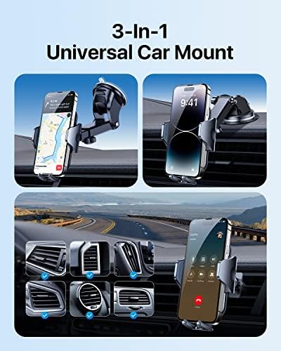 Andobil Universal Car Phone Mount – Strong Suction for Bumpy Roads, 360-Degree Rotatable Holder Compatible with i Phone 16, 15 Pro Max, 14, 13, 12 & Samsung Devices – Secure Windshield, Dashboard, and Vent Cradle for Safe Navigation and Hands-Free Use