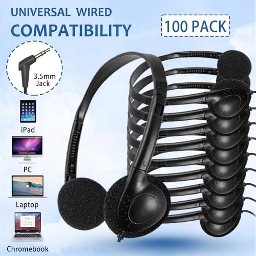 Bulk Classroom Headphones for Kids – Premium 25-Pack Wired On-Ear Headsets with Crystal Clear Sound, 3.5 mm Jack for Seamless Learning | Lightweight, Durable Design for Engaging Educational Experiences