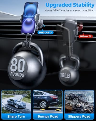 Universal Smartphone Air Vent Car Mount with Dual Metal Hook for Secure One-Hand Use – Sleek Black Design for i Phone & Android Devices, Effortless Navigation & 360-Degree Rotation, Essential Driving Accessory for Safety and Convenience