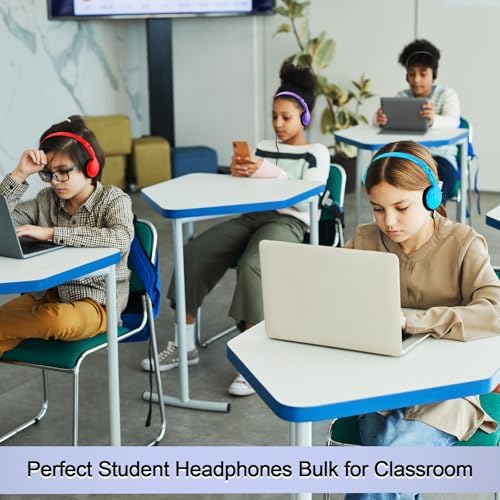 Yunsailing 30 Pack Colorful Classroom Headphones for Kids – Durable On-Ear Adjustable Earphones with Universal 3.5 mm Jack – Essential Bulk Headsets for Engaging Learning and Interactive Activities in Educational Settings