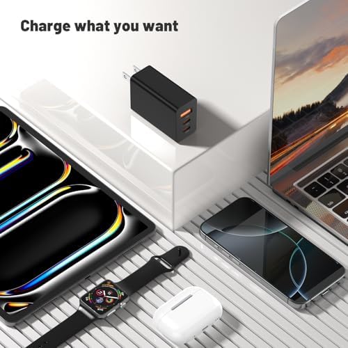 100 W Ga N USB-C Wall Charger – 3-Port Fast Charging Station for Mac Book, i Phone 16/15, Galaxy S24 & More – Compact Design with Enhanced Compatibility and Safety Features for Home, Office, and Travel Use