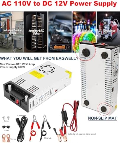 Eagwell 600 W 12 V AC to DC Power Supply Converter – High-Efficiency SMPS Adapter for RVs, LED Strips, and LCD Monitors – Reliable 50 A Output with Safety Features for Versatile Applications and Enhanced Performance