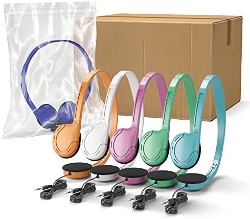 Colorful Classroom Headphones 12-Pack: Disposable Wired Audio Solution for Kids – Lightweight, Tangle-Free Design for Enhanced Learning and Hygiene in Educational Settings