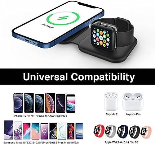Nema Tech Ultra-Fast 2-in-1 Foldable Wireless Charging Station: Compact Dock for Apple Watch, Air Pods, i Phone 14/13/12/11/XR & Samsung Galaxy S Series – Efficient, Travel-Friendly Charging Hub for On-the-Go Professionals