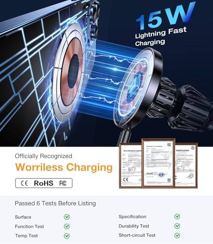 Revolutionize Your Driving Experience with the Coolpow 15 W Mag Safe Car Mount Charger – Ultimate Magnetic Phone Holder for i Phone 16 Pro Max & 15 – Effortless Fast Charging & Unmatched Stability for On-the-Go Navigation and Communication – Premium Quality Design for Modern Drivers – Safeguarded Against Overheating & Overcharging