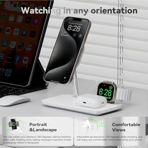 Revolutionize Your Charging Routine with the 4-in-1 Mag-Safe Wireless Charging Station – Optimized for i Phone 16/15/14/13/12, Apple Watch Series 9-1/Ultra/SE, and Air Pods 4/3/2/Pro with Built-in Night Lamp for Enhanced Ambiance and Speed – Perfect for Streamlined Home or Office Use