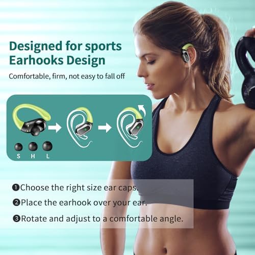 Rolosar Bluetooth 5.4 Sport-Optimized Wireless Earbuds – IP7 Waterproof with Advanced ENC Noise Cancellation, Ergonomic Earhooks for Ultimate Comfort, Dual LED Battery Indicator, 50-Hour Playback – Ideal for Running, Fitness, and Everyday Use