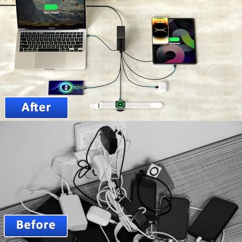 200 W Ga N 7-Port USB Fast Charger Hub – High-Speed Multi-Device Power Adapter for Mac Book, i Phone 15/16, DELL, and i Pads – Compact Charging Station with Smart Charging Technology for Enhanced Compatibility and Efficiency