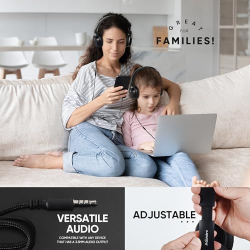 Bulk Set of 5 Over-Ear Kids Headphones – Premium Wired Audio Gear for Classroom and Travel Use – Exceptional Sound Quality, Comfort, and Foldable Design for On-the-Go Learning – Sleek Black Finish for Style and Durability