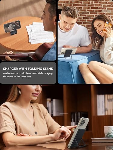 Magnetic Ultra-Slim Wireless Power Bank for i Phone – 5000 m Ah Fast Charging Battery Pack with Integrated Stand – Essential Travel Charger for i Phone 12/13/14/15/16 – Lightweight, Effortless Charging Solution for On-the-Go Users