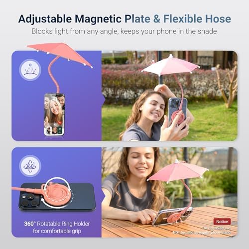 Magnetic Cell Phone Umbrella for Sun,Universal Cute Phone Sunshade Shield Cover with 360°Adjustable & Rotatable Phone Ring,Outdoor Anti-reflective Phone Sun Visor for Magsafe Cell Phone/Android/Kindle – Enhanced Compatibility and Speed