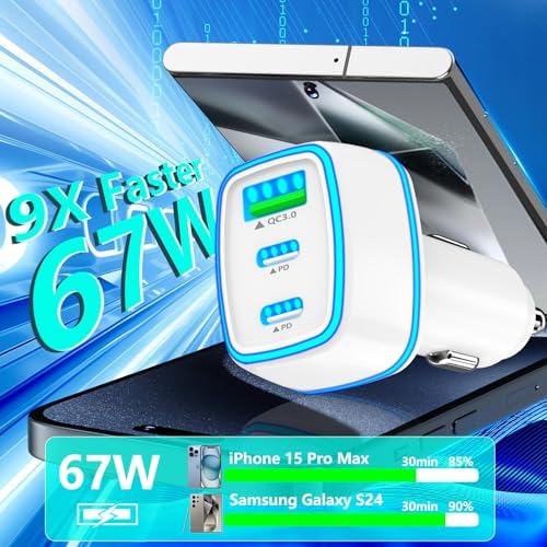KYOHAYA 90 W Car Charger Bundle – 4-Port USB-C & USB-A Fast Charging Adapter for i Phone 16/15/14/13/12/11 Pro, Galaxy S25/S24, Google Pixel – High-Speed Dual Charging Solution for Road Trips and Daily Commutes – Durable, Compact Design for Enhanced Compatibility and Performance