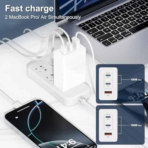 Ultra-Fast 100 W USB-C Charger with 3 Ports – Compact Ga N Wall Charger for i Phone 16/15, Mac Book Pro/Air, i Pad Pro, Google Pixelbook & Galaxy S25/S24/S23 – Unmatched Speed & Universal Compatibility for All Your Devices