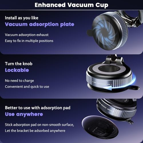 Upgraded Vacuum Magnetic Suction Cup Phone Holder Stand for Magsafe, 360° Adjustable with Swivel Lock, Foldable 89+LBS Strongest Suction, for Your Car/Gym/Kitchen/Mirror – Enhanced Compatibility and Speed