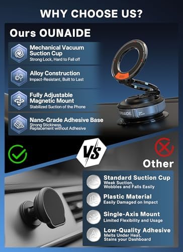 Ultimate Magnetic Car Phone Holder – 360° Adjustable Mount with Superior Vacuum Suction for Maximum Stability, Compatible with i Phone 16/15/14 Series & All Android Devices, Perfect for Seamless Navigation and Hands-Free Convenience, Durable Design Enhancing Safe Driving Experience