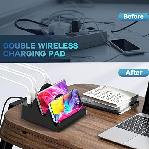 Ultimate 8-in-1 Wireless Charging Station – 15 W Dual Charger with 6 USB Ports for i Phone, Samsung, Android & i Watch – Efficient 80 W Fast Charging Hub for Home or Office Use – Safe, Sleek Design with Advanced Protection Features