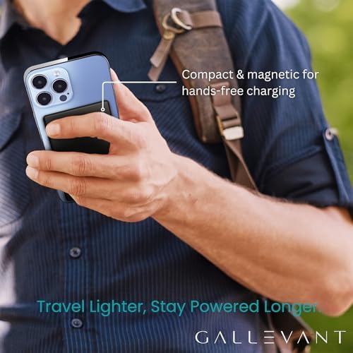Ultra-Slim 5000 m Ah Magnetic Wireless Power Bank with Kickstand – Effortless Charging for i Phone & Android Devices, TSA-Approved Travel Essential with USB-C Fast Recharge and Safety Features for Ultimate Convenience