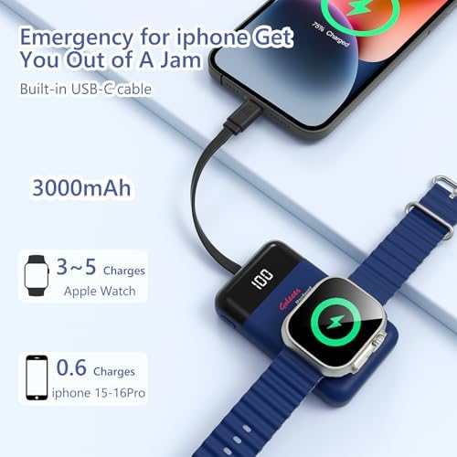 Compact 3000 m Ah Wireless Magnetic Charger for Apple Watch & i Phone – Fast Charging Power Bank with Built-in USB-C Cable, Perfect Travel Gift for SE/Ultra/1-9 Series & i Phone 15/16, Sleek White Design for Effortless Power On-the-Go