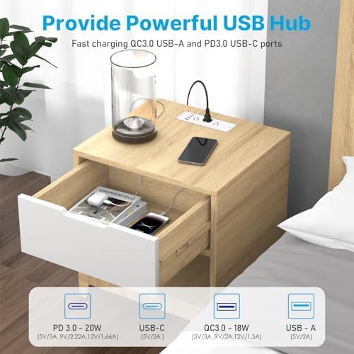 CCCEI 6-Outlet Recessed Power Strip with Dual USB-C Ports – Sleek Flush Mount Charging Station for Desks & Nightstands, 10-Foot Cord for Flexible Setup, Ideal for Home & Office Power Needs, White Finish