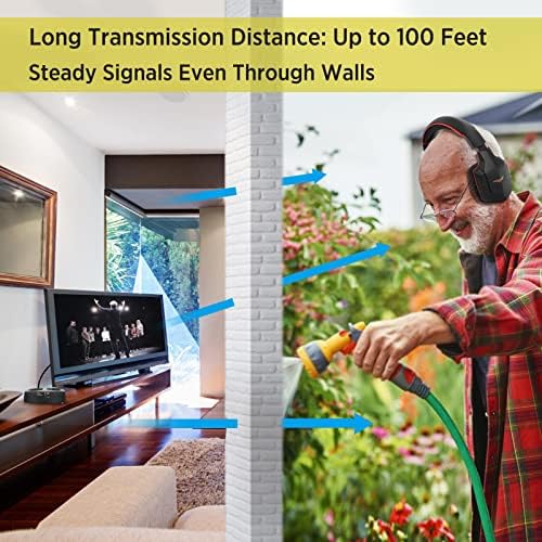 Unleash the Power of Sound with Wallar Ge Long-Range Wireless Over-Ear Headphones – Effortless Setup with RF Transmitter, 100 Ft Wireless Freedom, and 20-Hour Rechargeable Battery Life for Uninterrupted Entertainment – Luxurious Comfort in Sleek Black/Red Design, Compatible with All TV Brands for an Immersive Audio Experience