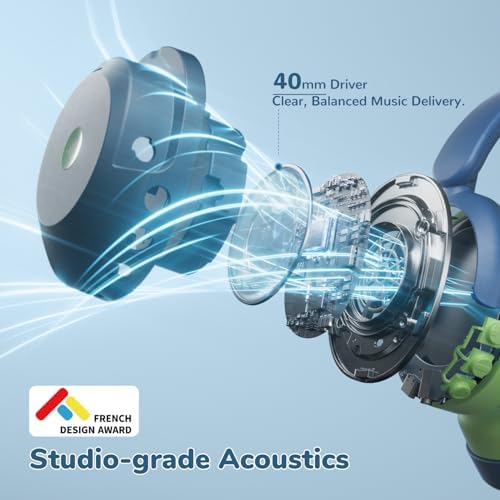 Premium i Clever BTH20 Kids’ Bluetooth 5.4 Headphones with Advanced Active Noise Cancellation – Up to 60 Hours of Playtime, Fast Type-C Charging, and Safe 80 d B Volume Limit – Ideal for Air Travel, Learning, and Entertainment – Award-Winning Kid-Friendly Design in Vibrant Blue for Young Audiophiles