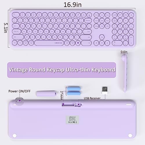 UBOTIE Wireless Green Keyboard – Stylish Full-Size Bluetooth & 2.4 GHz Dual Mode Keyboard with Unique Round Keycaps, Ultra-Slim Design & Quiet Scissor Switches for Effortless Typing on PC, MAC & Smart Devices – Perfect for Home & Office Use