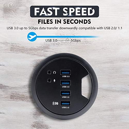 Streamline Your Workspace with the WDX Desk-Fit 4 Port USB 3.0 Hub – Compact 3.14″ Diameter Design with 5 Gbps Data Transfer, 3.5 mm Audio Mic Jack, and BC 1.2 USB Charger for i Phone & Smartphones – Ultimate Connectivity Solution for Professionals and Tech Enthusiasts