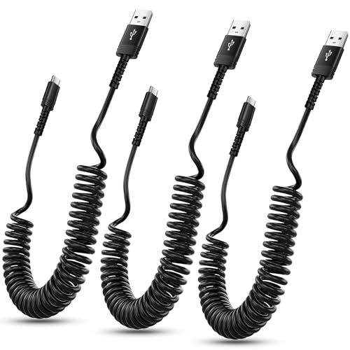 Canjoy 6 FT Retractable Coiled USB C Cable for Car – 5-Pack Fast Charging Cords Compatible with Car Play & Android Auto, Ideal for i Phone 16/15 and Samsung Galaxy S24/S23/S22 – Durable, Tangle-Free Design for Ultimate Convenience