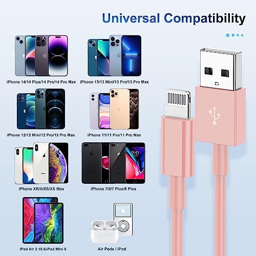 Premium 3-Pack Apple MFi Certified Lightning to USB Charger Cables – 6 FT Durable Fast Charging Cords for i Phone 13/12/11/11 Pro/11 Max/X/XS/XR/XS Max/8/7/6 – Enhanced Performance and Extended Reach for Seamless Device Connectivity