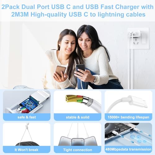 Ultimate 20 W Dual-Port i Pad Charger Bundle – Fast Power Delivery & Quick Charge Adapter with 6 FT & 10 FT Lightning Cables for i Pad 9/8/7, Air, Mini, Pro & i Phone – Efficient Charging Solution for On-the-Go Professionals