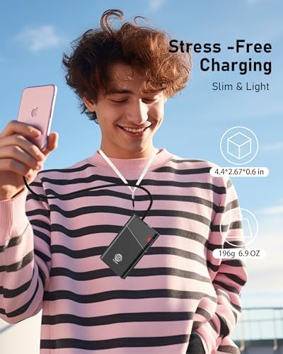 Sleek 5000 m Ah Pink Portable Power Bank with Integrated USB-C Fast Charger – Ultra-Compact Mini Battery Pack for i Phone 16/15/14 & Samsung S24 – Lightweight Design with Handy Lanyard for Effortless Travel Charging