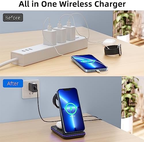 Ultimate 3-in-1 Wireless Charging Station for i Phone, Apple Watch, and Air Pods – Fast Charge with Ergonomic Design, Enhanced Compatibility, and Safety Features for Home, Office, and Travel Use
