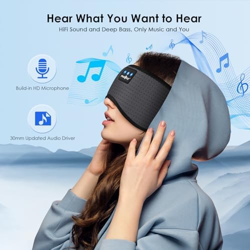 Transform Your Sleep Experience with the MUSICOZY Bluetooth Sleep Mask – Premium Wireless Eye Cover Featuring Built-In Earbuds for Ultimate Comfort, Perfect for Side Sleepers, Office Relaxation, and Travel – Advanced Bluetooth 5.4 Connectivity for Effortless Pairing and High-Quality Sound, Ideal Tech Gift for Anyone Seeking Restful Slumber.