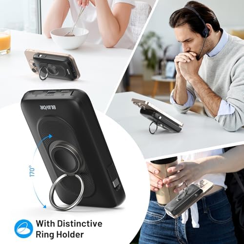 Magnetic Wireless Power Bank for Apple Devices – BLAVOR 10,000 m Ah Portable Charger with Built-in Cables and 20 W Fast Charging, Seamless Compatibility for i Phone 16/15/14/13/12 and Apple Watch, Integrated Stand for Hands-Free Use, Sleek White Design – Ultimate Convenience for On-the-Go Charging