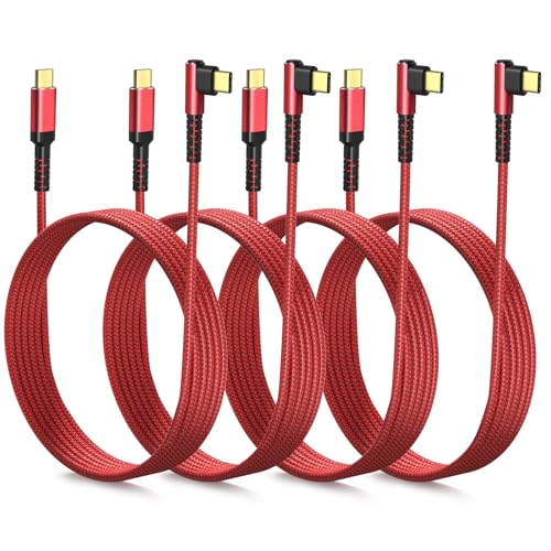 Enhanced 10 ft Right Angle USB C to USB C Cable – 60 W Fast Charging and Data Transfer for i Phone 16, Mac Book, Galaxy S24 – 4-Pack Durable Braided Design for Optimal Performance and Convenient Use