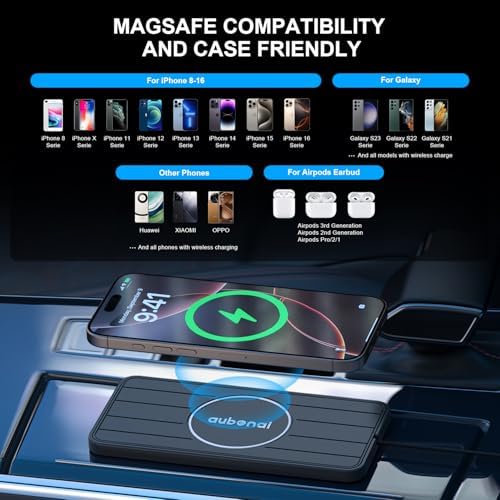 15 W Fast Wireless Car Charger Pad with 70 cm Extension Cable – Non-Slip Design for i Phone 16/15/14/13, Samsung Galaxy S25/S24, and More – Quick, Case-Friendly Charging for Road Trips and Daily Commutes – Includes Adhesive Mounting Pads and Smart Safety Features