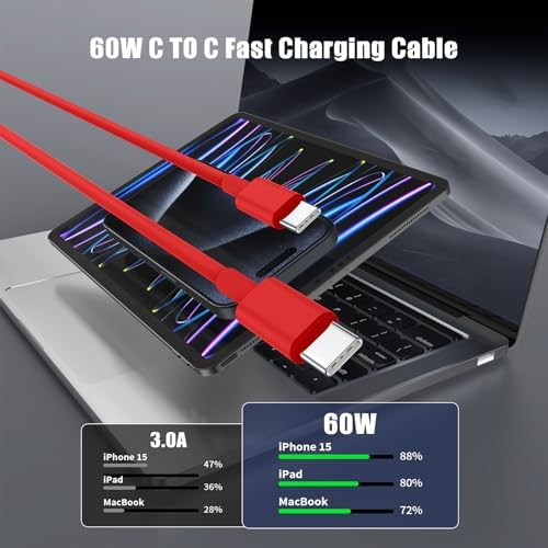 6-Foot USB C Cable for i Phone 15 – 3-Pack Durable Woven Fast Charging Solution for i Phone 16, Mac Book Pro, and Samsung Galaxy S23 Ultra – Optimal Length for Home, Office, and Travel Use – 60 W Power Delivery & High-Speed Data Transfer