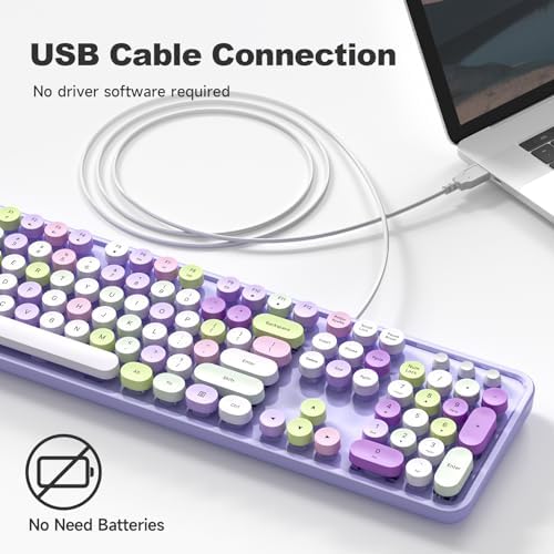Retro-Inspired Full Size Typewriter Keyboard with Number Pad – Wired USB Keyboards for Windows 7, 8, 10, 11 | Enhance Your Typing Experience with Classic Charm and Modern Efficiency | Perfect for Home and Office Use
