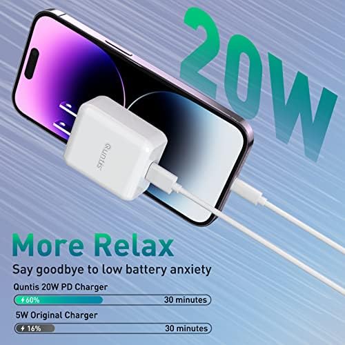 Quntis 20 W High-Speed i Phone Charger Block with 6 FT USB-C to Lightning Cable – Rapid Charging Solution for i Phone 14, 13 Pro, Max, Mini, 12, 11, XS, XR, X, and i Pad – Compact, Durable, and MFi Certified for Optimal Performance